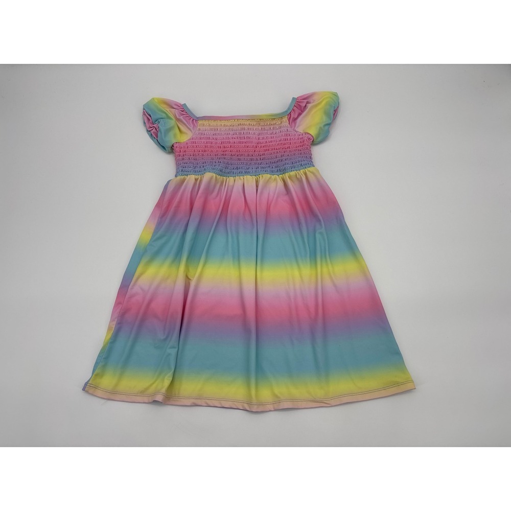 Flap Happy Girls‎ Rainbow Tie Dye Smocked Puff Sleeve Dress Size 7